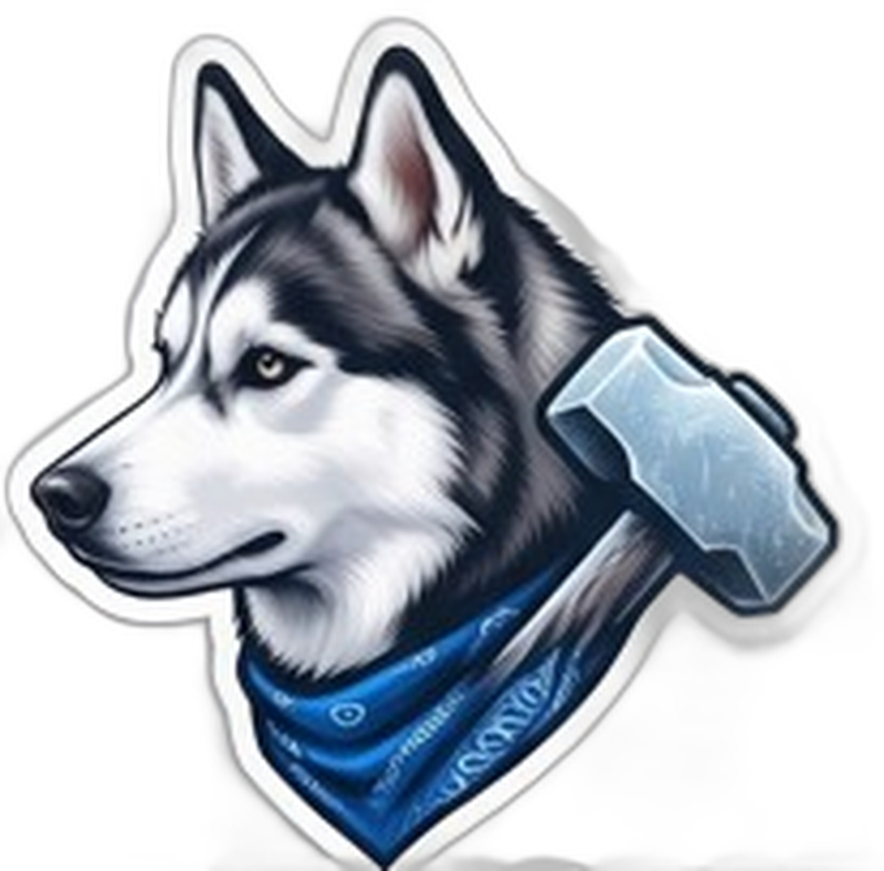 Siberforge husky with hammer